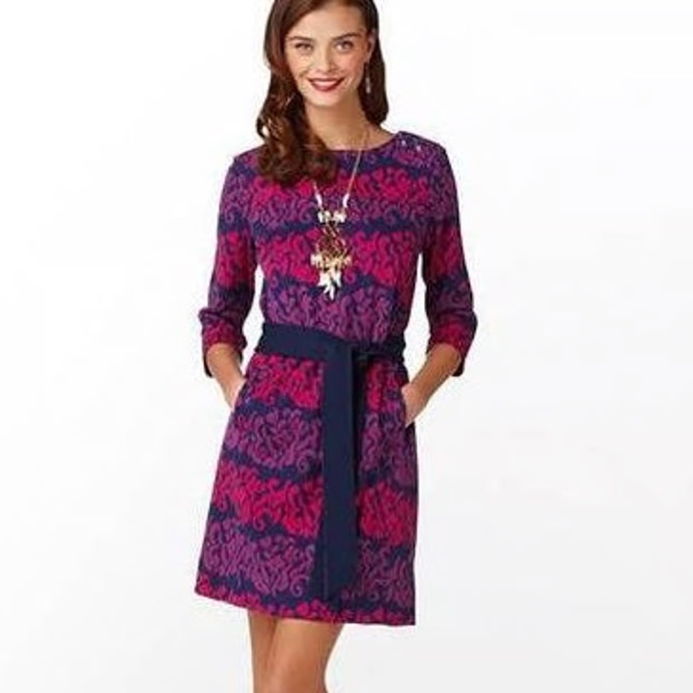 Women's Lilly Pulitzer Purple & Pink Patterned Belted Dress